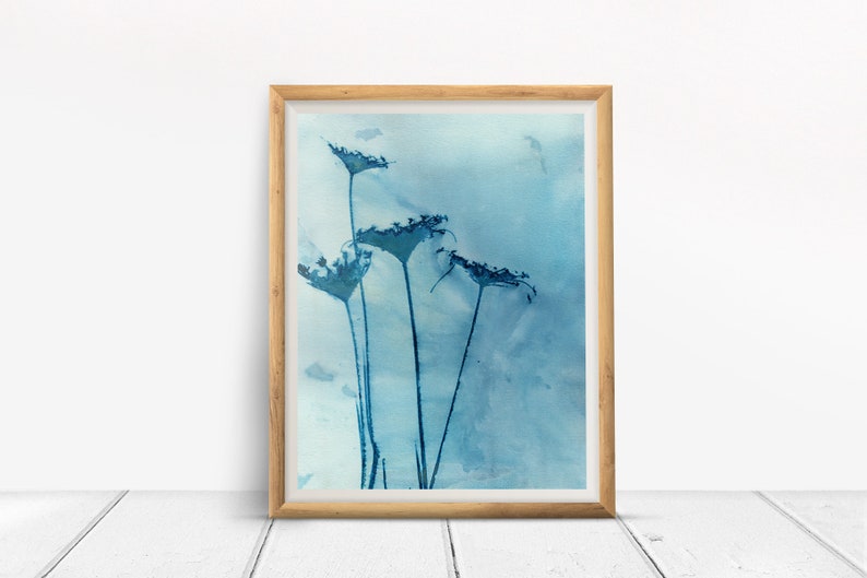 Cyanotype Print Botanical Wall Art, Blue Queen Anne Flower Bouquet, Wet Cyanotype Fine Art Print image 5