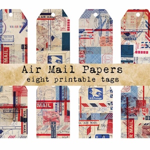 Druckbare Collage Ephemera Tags Luftpost Papiere Etiketten Junk Journal Add-Ons Collage Sheets Digitales Papier Mischtechnik Scrapbooking ClipArt