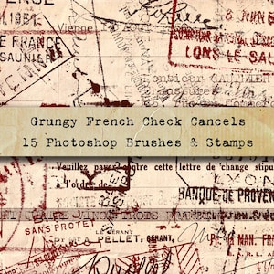 Grungy French Check Cancels Photoshop Brushes & Stamps Digital Art Journaling Junk Journal Scrapbook Clip Art Numbers and Letters