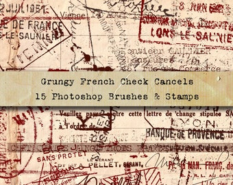 Grungy French Check Cancels Photoshop Brushes & Stamps Digital Art Journaling Junk Journal Scrapbook Clip Art Numbers and Letters