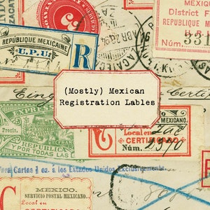 Etichette di registrazione messicane stampabili Storia postale Posta raccomandata Viaggi Tagli pignoli Diario spazzatura Ephemera Collage Art