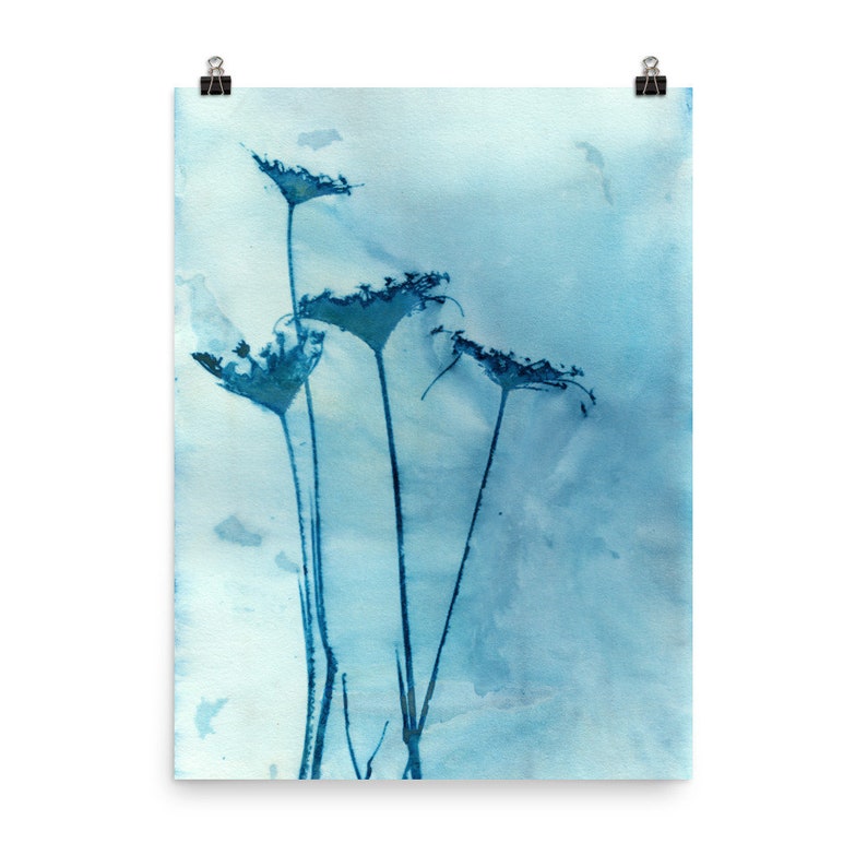 Cyanotype Print Botanical Wall Art, Blue Queen Anne Flower Bouquet, Wet Cyanotype Fine Art Print image 9