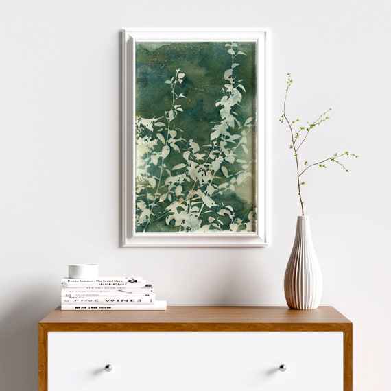 Cyanotype Botanical Print, Green Bouquet, Scandi Style Cyanotype Botanical Print, Green Bouquet, Scandi Style