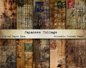 Digital Paper Pack JAPANESE COLLAGE Sheets, Scrapbook Paper, Asian Clip Art, Junk Journal Pages, Digital Grunge, Postal Ephemera