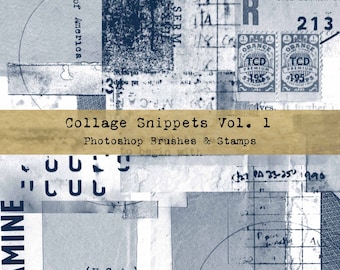 Photoshop Brushes PNG Files Grunge Collage Digital Stamps Ephemera Clip Art Junk Journal Vintage Paper Textures Digital Scrapbooking