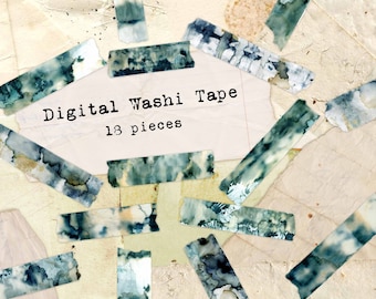 Digital Washi Tape, Printable Washi Strips, AQUATIC Abstract Painting, Nautical Grunge Junk Journal Digital Planner Clip Art Collage Sheet