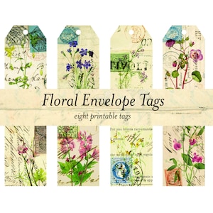 Afdrukbare Tags Botanische Collage Ephemera Etiketten Ongewenste Journal Add Ons Floral Collage Sheets Digitaal Papier Mixed Media Scrapbooking Clip Art