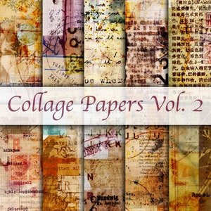 Feuilles de collage numérique, arrière-plans imprimables en grunge, cartes maîtresses de collage, journal indésirable, éphémères vintage, papier de scrapbooking téléchargement immédiat
