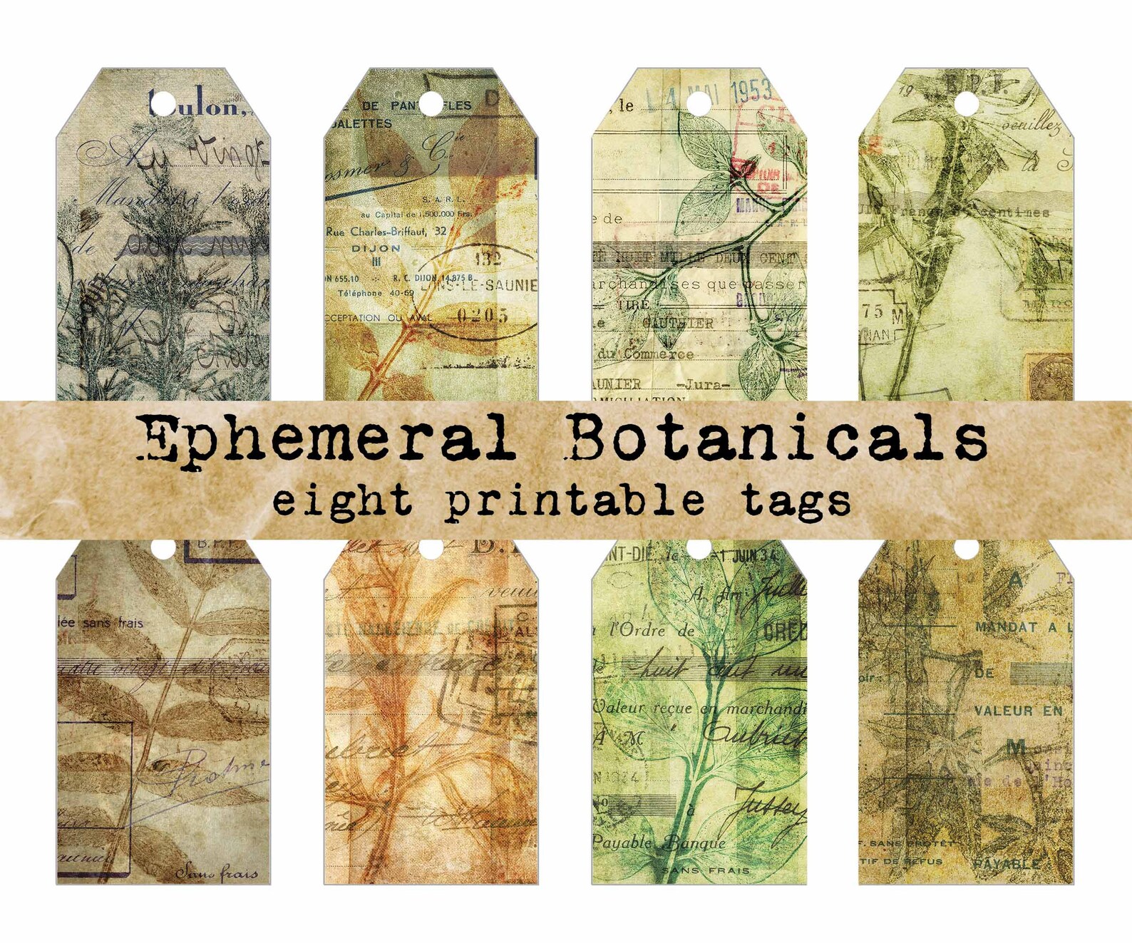 Printable Botanical Collage Ephemera Tags Labels Junk Journal Add Ons ...