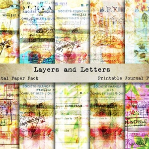 Calques et lettres Feuilles de collage numérique, Arrière-plans imprimables en grunge, Cartes maîtresses de collage, Journal indésirable, Papier de scrapbooking Téléchargement immédiat