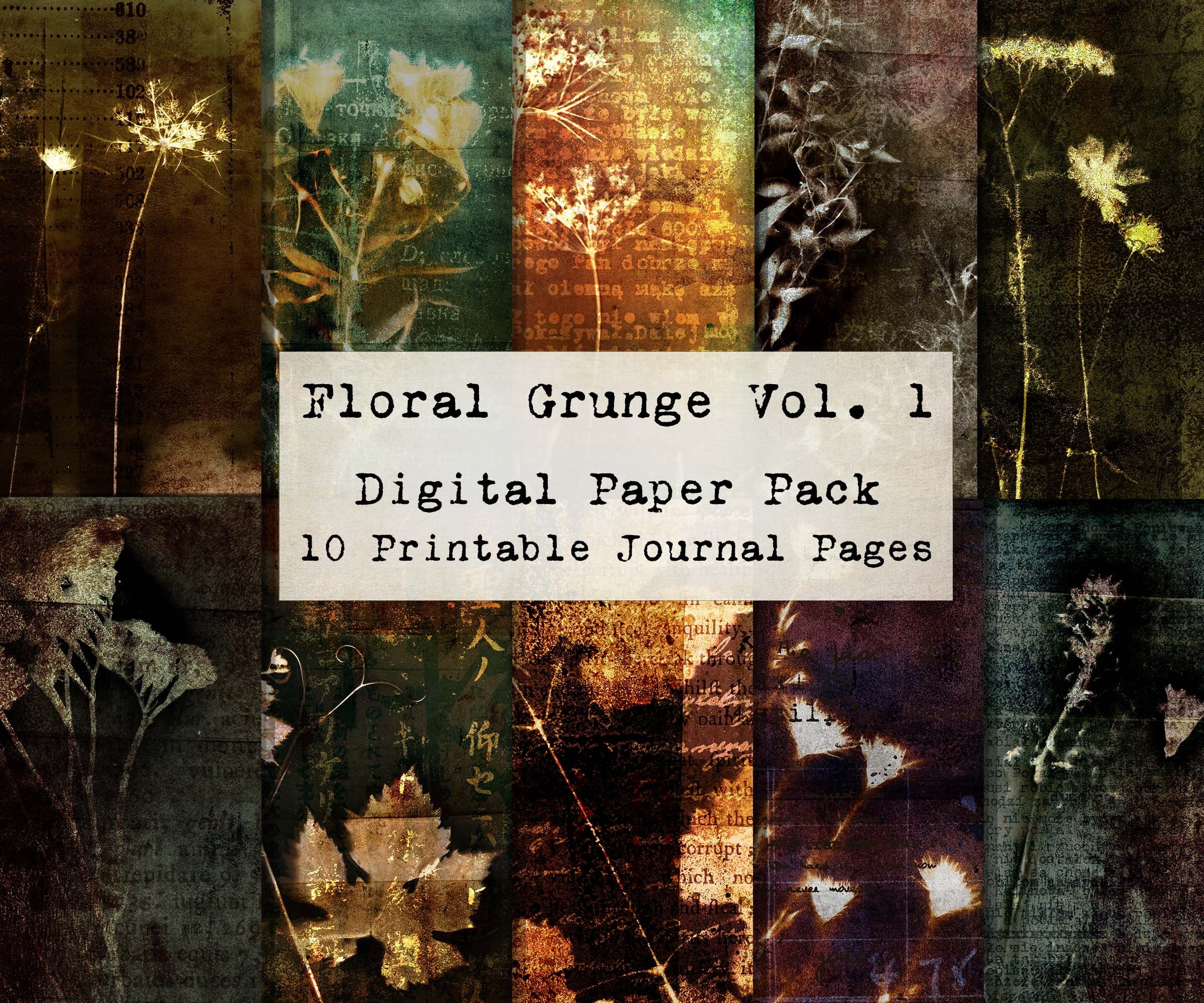 Digital Paper Pack FLORAL GRUNGE VOL. 1 Printable Junk Journal Pages ...