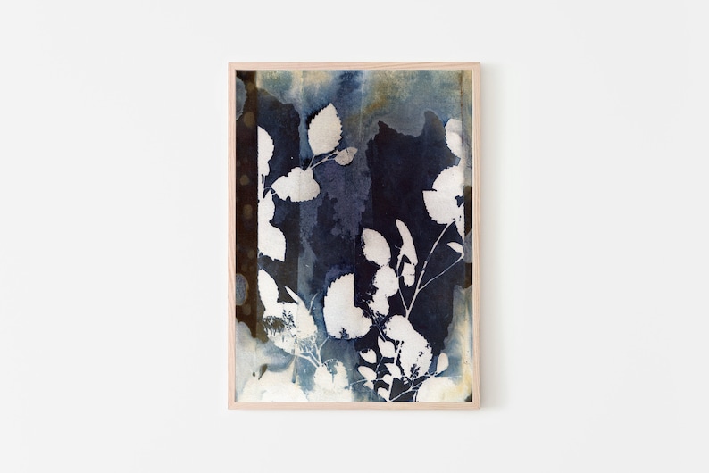BOLD CURTAINS Cyanotype Floral Poster Botanical Printable Wall Art Gift for Gardener Nature Leaf and Flower Prints
