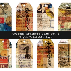 Printable Collage Ephemera Tags Labels Junk Journal Add Ons Collage Sheets Steampunk Digital Paper Mixed Media Scrapbooking Clip Art