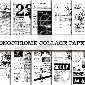Black and White Digital Collage Sheets, Printable Grunge, Collage Masterboards, Junk Journal, Vintage Ephemera, Instant Download