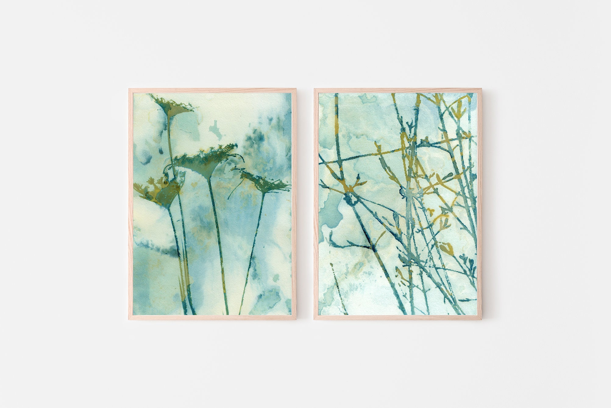 Set of 2 Botanical Art Prints, Printable Wall Art, Floral Digital ...