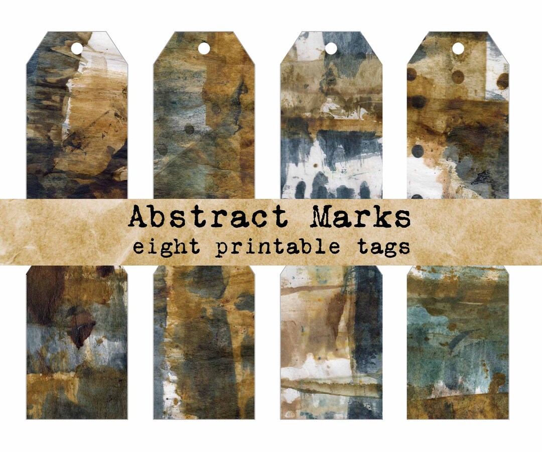 Printable Tags, Abstract Marks, Grunge Paper, Junk Journal Add On ...