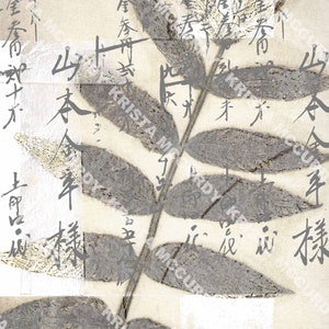 Feuille de collage numérique imprimable n ° 12, page de journal indésirable, papier de scrapbook, calligraphie japonaise, tableau principal de collage, art botanique