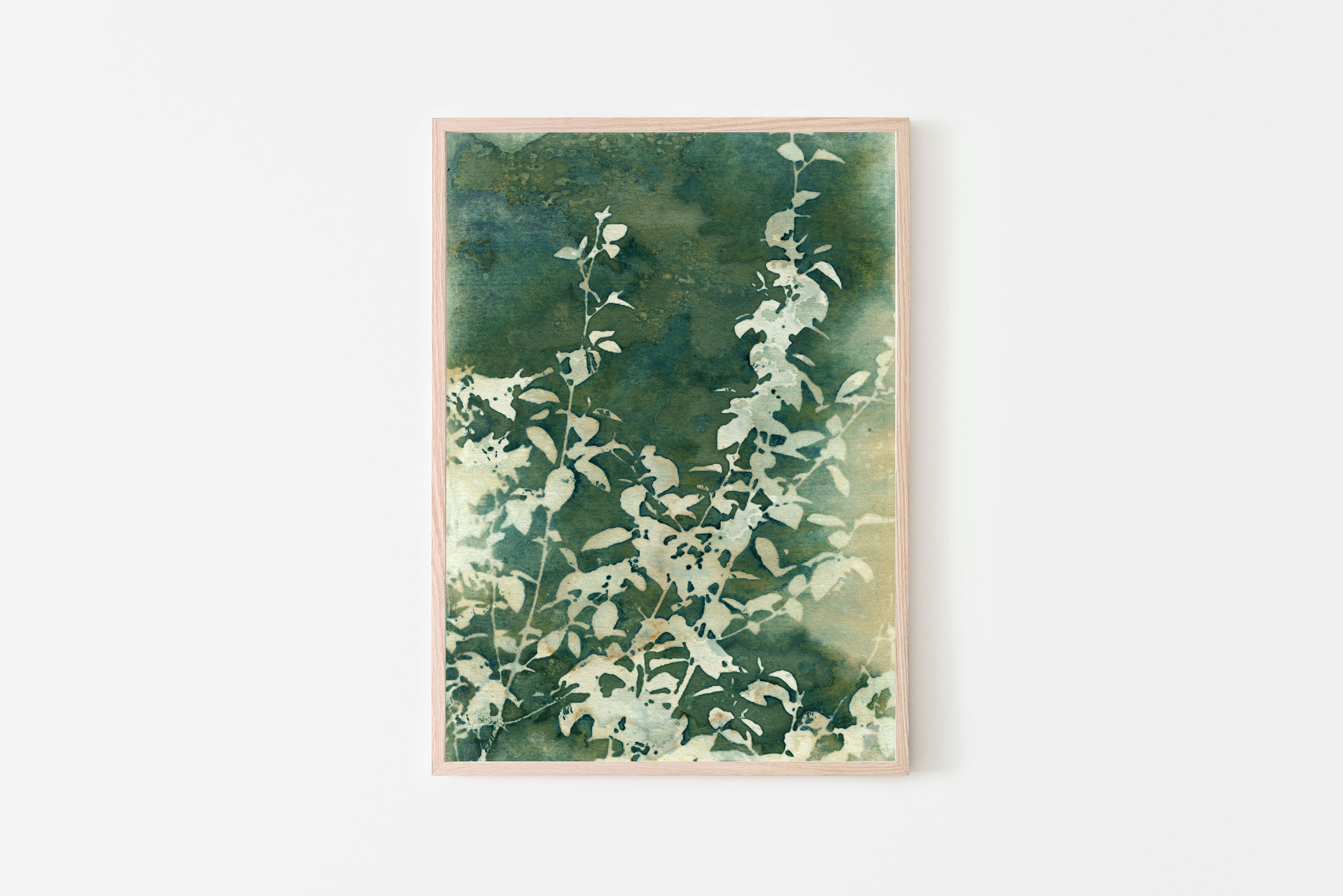 Cyanotype Botanical Print, Green Bouquet, Scandi Style Printable