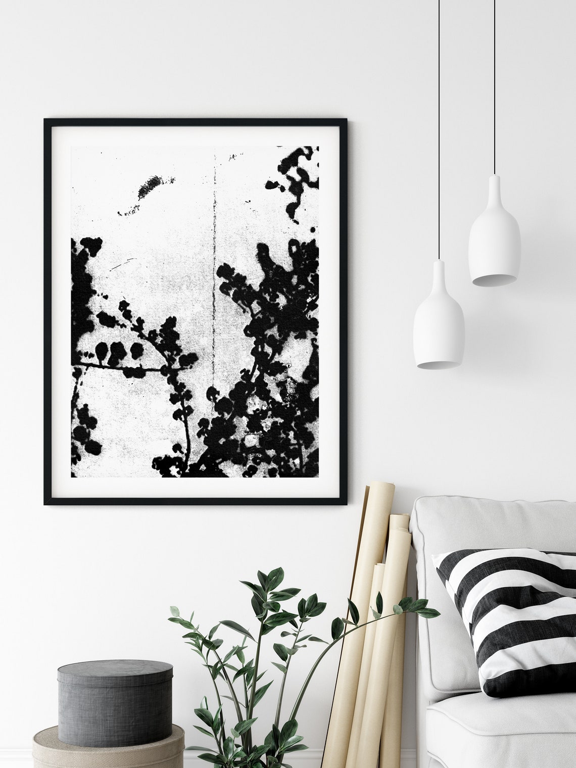 Abstract Botanical Printable Black and White Wall Art, Modern Art Print ...