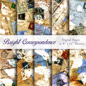 Digitales Papier helle Corresspondenz Printable Grunge Hintergründe Collage Masterboards Junk Journal Scrapbook Papier Sofort Download