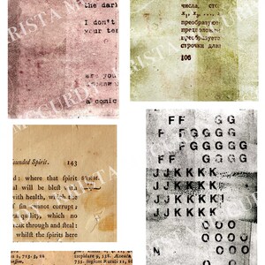 May include: A collage of four images. The top left image is a red and brown textured background with black text that reads "ships pass the dark I don't your tears be you a comic". The top right image is a green and white textured background with black text that reads "Легко числа, ... сто преобразуют предположен строчки дли 106". The bottom left image is a close-up of a page from a book with brown text. The bottom right image is a black and white image of a grid of letters and numbers. The letters are "F", "G", "J", "K", and "O".