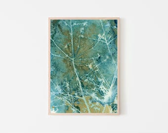 Botanical Cyanotype Art Print Fine Art Giclee Prints For Framing, Nature Sunprint