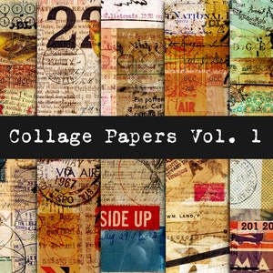 Feuilles de collage numérique, arrière-plans imprimables en grunge, cartes maîtresses de collage, journal indésirable, éphémères vintage, papier de scrapbooking téléchargement immédiat