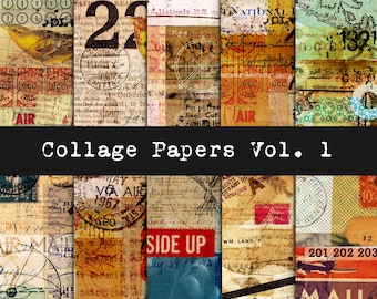 Digital Collage Sheets, Printable Grunge Backgrounds, Collage Masterboards, Junk Journal, Vintage Ephemera, Scrapbook Paper Instant Download