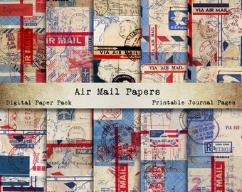 Digital Collage Sheets, AIR MAIL PAPERS, Printable Collage Masterboards, Junk Journal, Vintage Ephemera, Scrapbook Paper Instant Download
