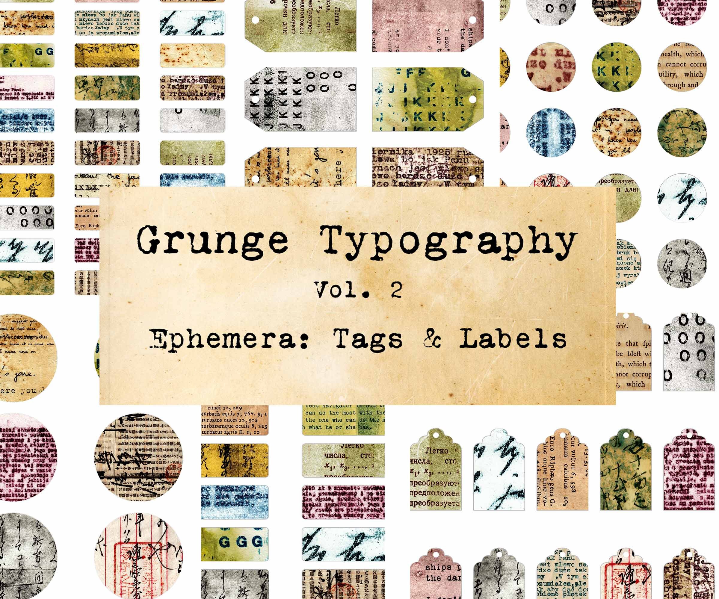 Digital Grunge Typography Junk Journal Ephemera Labels Tags Printable ...