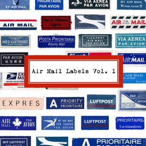 Air Mail Labels Vol 1 Printable Vintage Mail Ephemera Junk Journal Collage Sheet Fussy Cuts Reiseandenken Internationales Porto