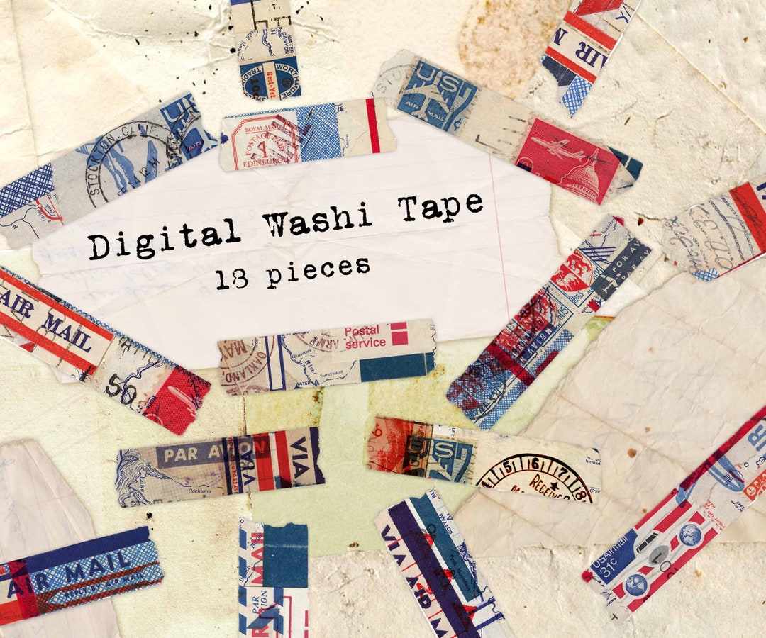 Digital Washi Tape, Air Mail Papers Printable Washi Strips, Collage Rip