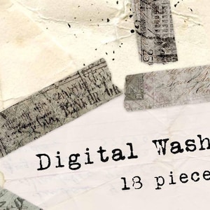 Digitales Washi Tape, druckbare Washi-Streifen, Post Ephemera, Vintage Schrift, Junk Journal Digitaler Planer Clip Art Collage Sheet