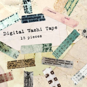 Digital Washi Tape, Printable Washi Strips, Grunge Typography 2 Numbers and Letters, Junk Journal Digital Planner Clip Art Collage Sheet