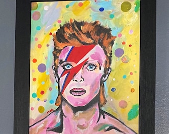 Original Ziggy Stardust Acrylic Painting 11x14 Framed 13x16