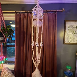 Vintage 1970’s Carousel Macrame Hanging Planter - 5 feet - Ceramic Rocking Horses & Bears