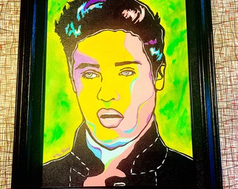 Original Elvis Acrylic Painting 16x20 Vintage Wood Framed  - Elvis Pop Art