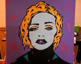 Original Madonna Acrylic Painting 14x14 Pop Art -  Music Neon Art # 004