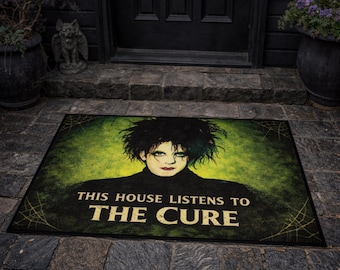 Robert Smith Original Art Welcome Mat “This House Listens to The Cure” Floor Mat | Goth Doormat - Goth Decor -2 Sizes