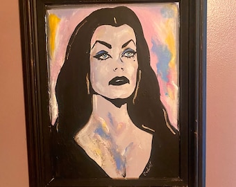 Original Vampira - Maila Nurmi Acrylic Painting - Framed 16x20