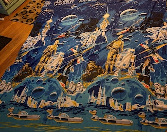 Vintage 1970’s  Original Star Wars  Fabric Sheet 163x74” Han Solo - Chewbacca - Princess Leia  - R2-D2  - C-3PO - Darth Vader  - Rare
