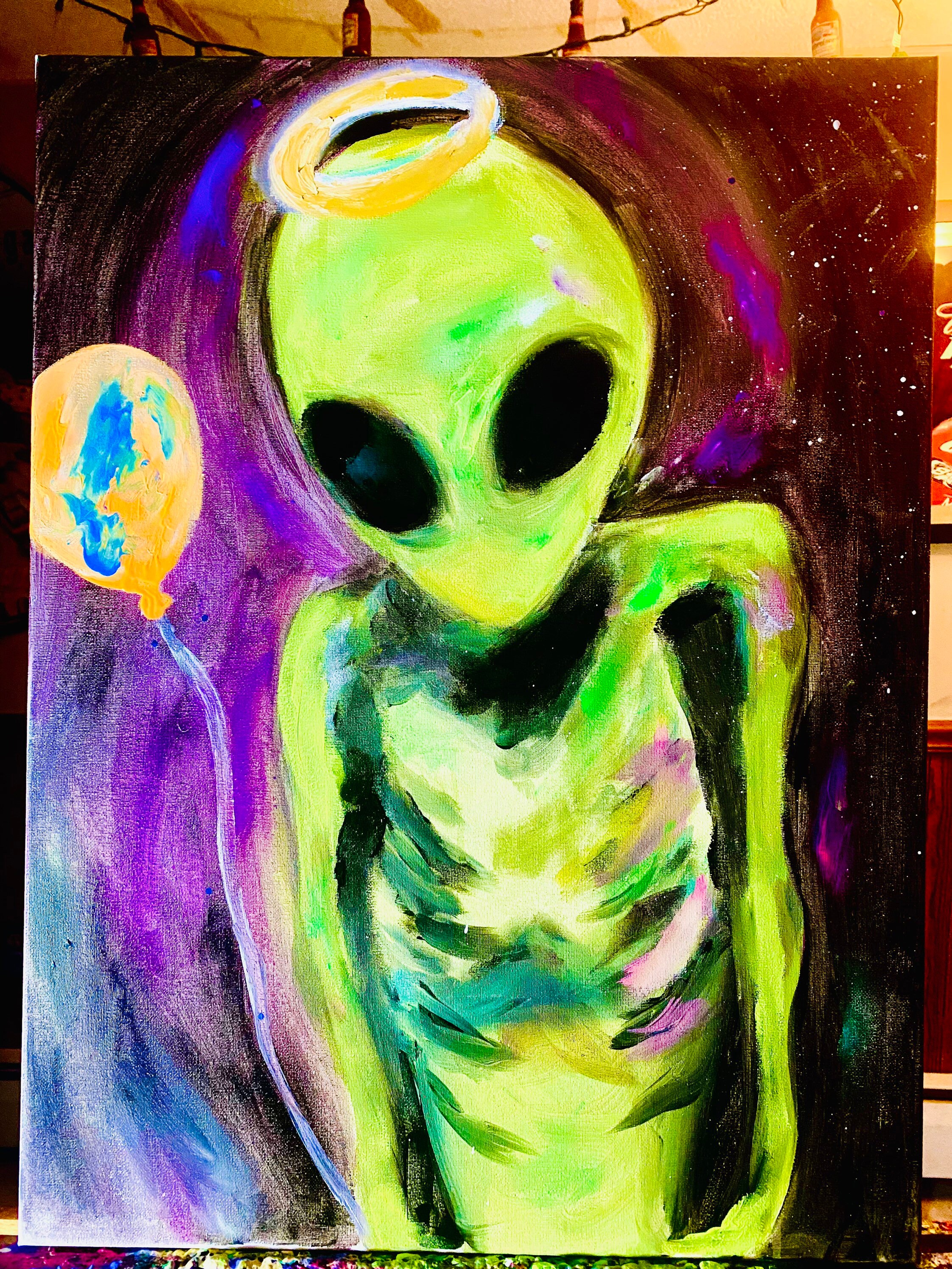 Original Alien Acrylic Painting 18x24 “childhood Was a Bitch” - Alien ...