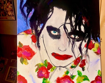 Original Robert Smith - The Cure Acrylic Painting 16x20 - Pop Art  - Finger Painting