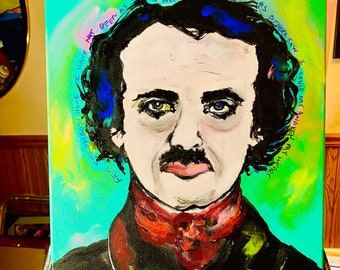 Original Edgar Allan Poe Acrylic Painting 12x16