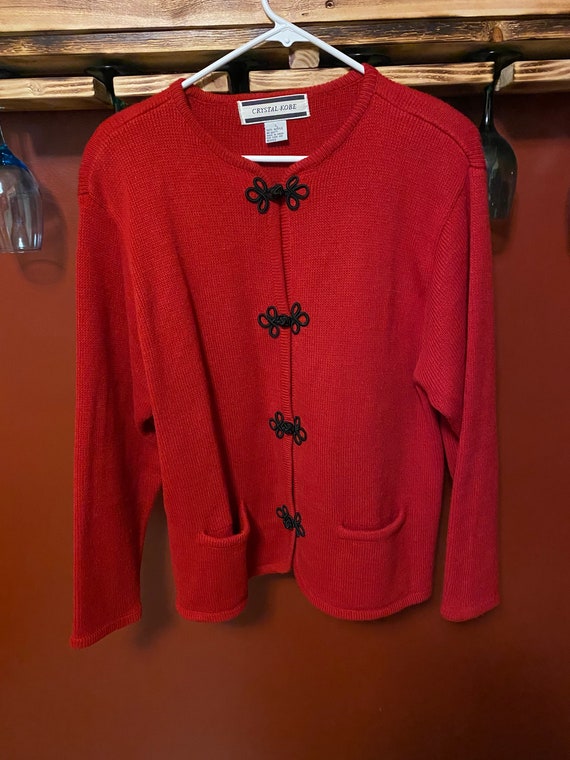 Vintage Crystal Kobe Red Cardigan Sweater - Size L