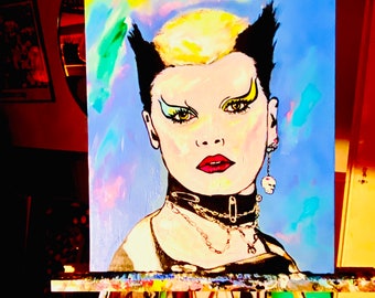 Original Soo Catwoman Acrylic Painting 16x20 - Punk Art