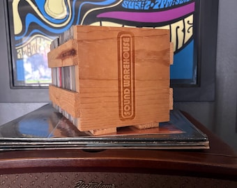 Vintage 1990’s Sound Warehouse CD Crate – 90s Record Store Display – Wooden CD Holder – Retro Music Storage