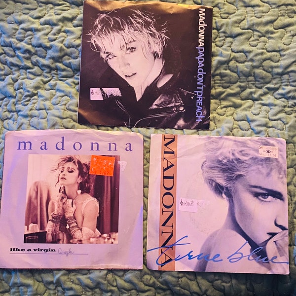 Vintage 1984 Madonna - Like a Virgin - Papa Don’t Preach & True Blue 7” 45RPM Vinyl Lot of (3) !! Tested and Played