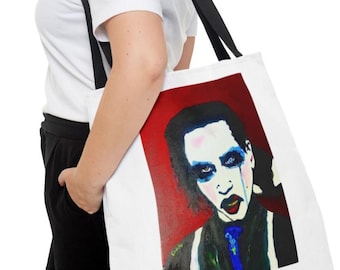 Marilyn Manson Original Art Tote Bag - Double Sided Designs Art Tote - Original Art on Both Sides - Goth Gift - 3 Sizes Available