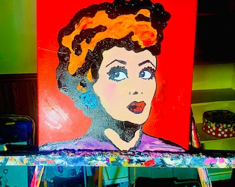 Lucille Ball Original Acrylic Painting 12x12 I love Lucy Pop Art - Finger Painting